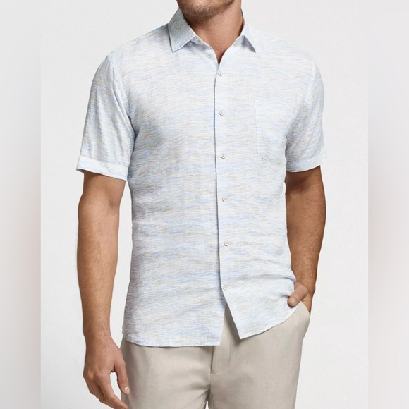 Peter Millar Saltwater Linen Sport Shirt Summer Sky Button Front Men's Size 2XL - Picture 3 of 8